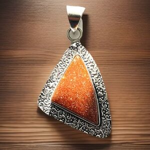 Sun Stone Gold Stone Gemstone Necklace Modern Tribal Pendant Glitter